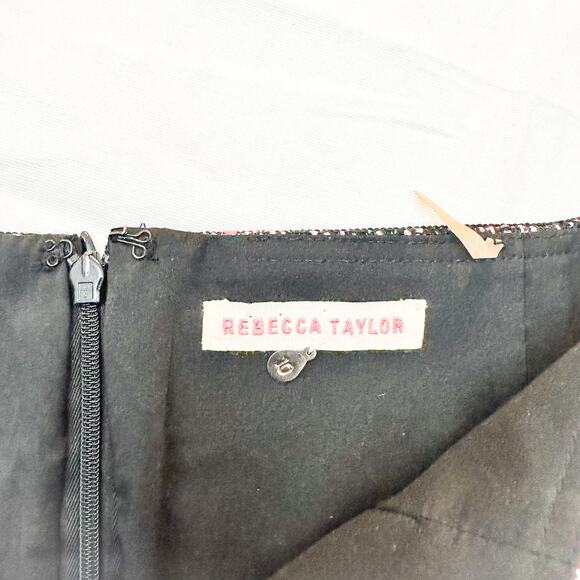 Rebecca Taylor Tweed Black/Pink Pencil Skirt Front Slit Back Zipper Size 10 MINT - Picture 4 of 7